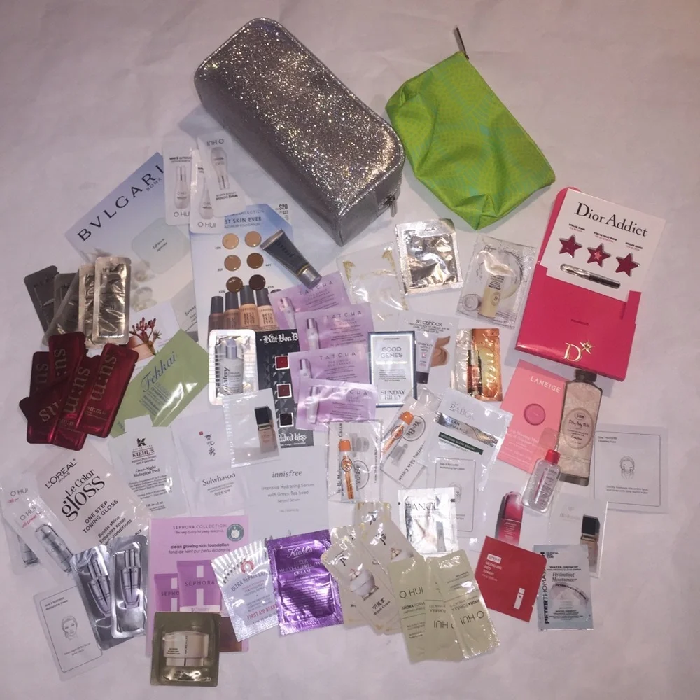 69 pcs samples & 2 makeup bags